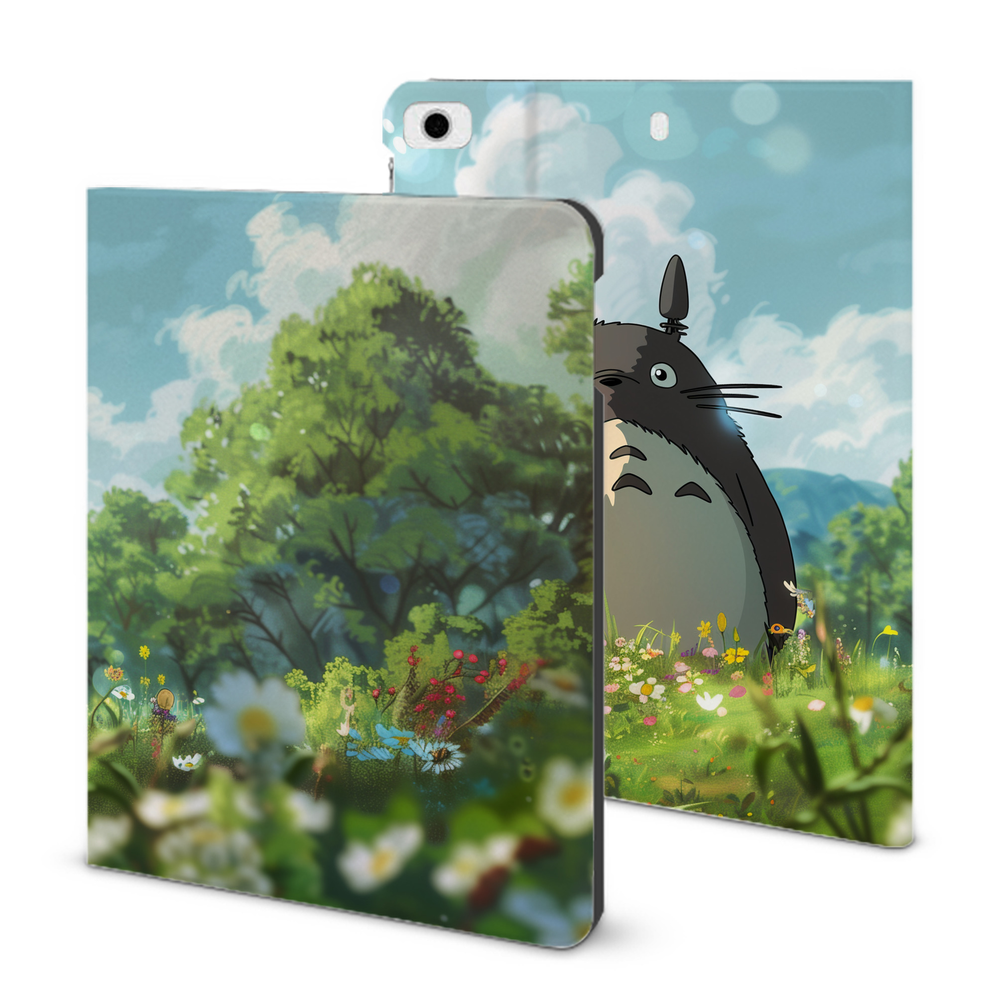 （画像用） となりのトトロ 草壁メイ 草壁サツキ My Neighbor Totoro Satsuki Kusakabe Mei Kusakabe IPad ケース ブック型 PUレザー TPU 耐衝撃 軽量 薄型 ペン収納なし 全面保護 IPad 各モデル対応